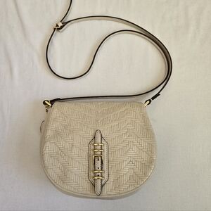 Lauren Ralph Lauren Woven Leather Shouldebag Crossbody Saddlebag Cream